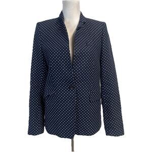 Banana Republic Regent Blazer Women's Size 8 Navy Blue Linen Polka Dot Career